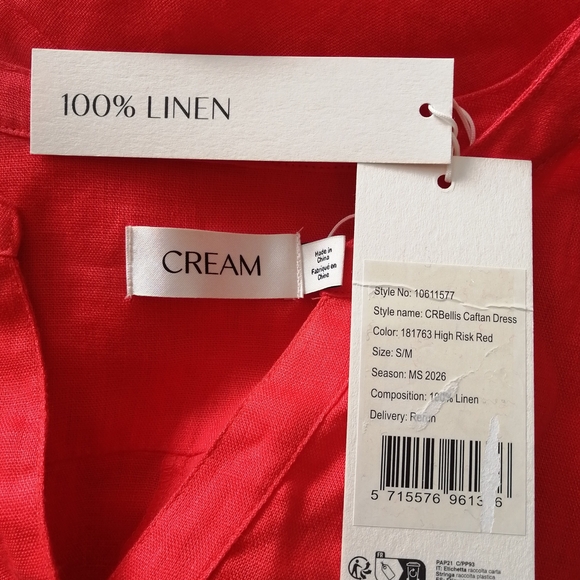 NEW CREAM Effortless Red Button-Front Midi Dress 100%linen - Picture 7 of 8
